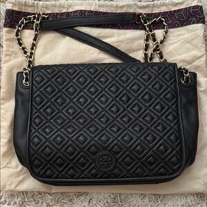 Tory Burch Black and Gold Quilted Shoulder Bag